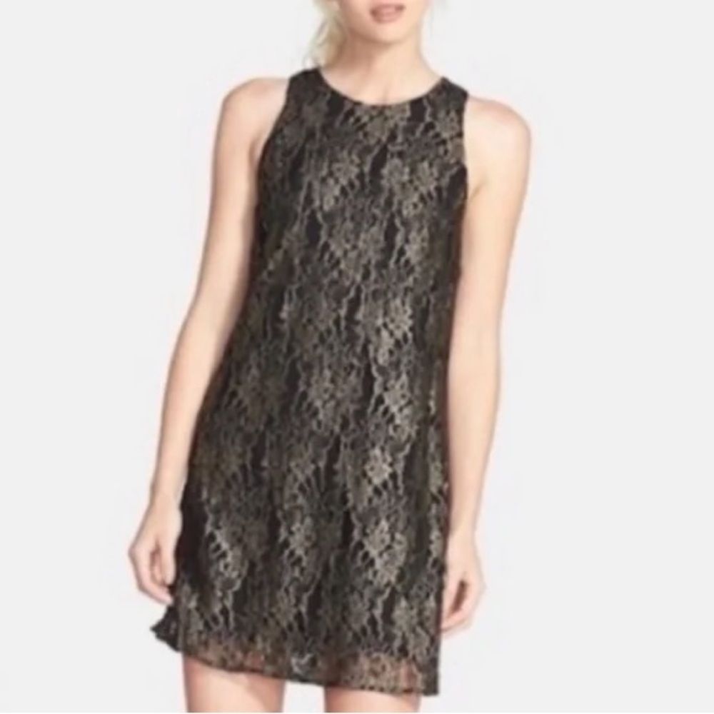 ASTR Black & Gold Lace Sleeveless Shift Dres Size medium